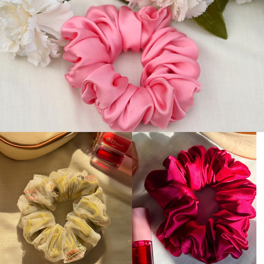 Deal of 3 Scrunchies (light Pink, Hot pink , Green Garden Dual Grace)