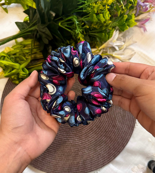 Colourful Polka Printed Silk Scrunchie