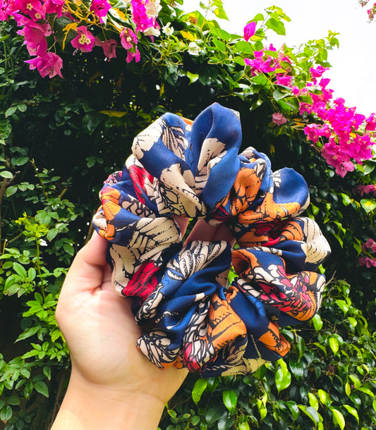 Beautiful Blue Printed Silk Scrunchie