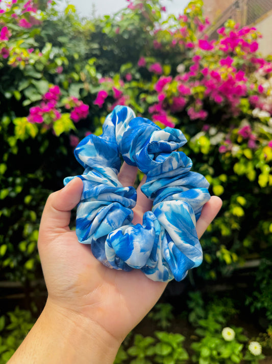 Ocean Waves Printed Silk Scrunchie